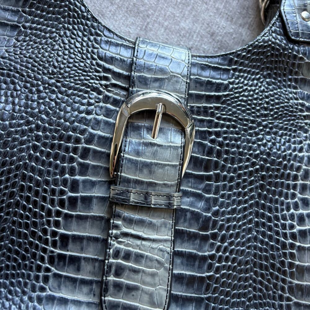 Grey Crocodile Effect Shoulder Bag - Picture 2 of 7